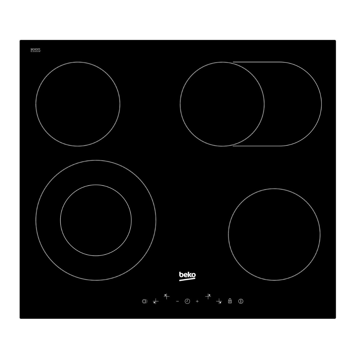 BEKO - Table de cuisson vitrocéramique 60cm 4 feux 6900w noir - HIC64403T séries b300