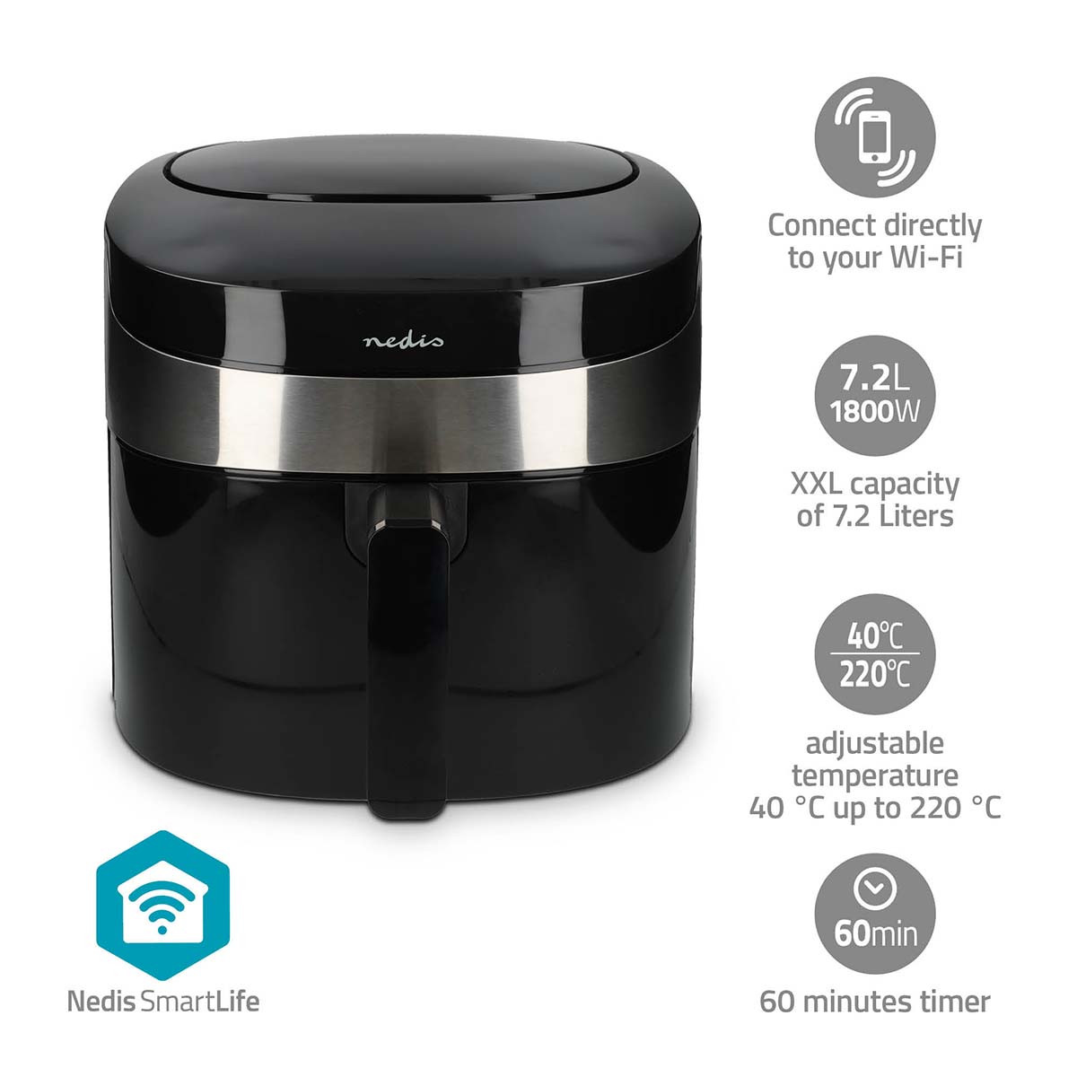 NEDIS - Friteuse à air chaud smart life - wi-fi - noir - KAAF180BKW