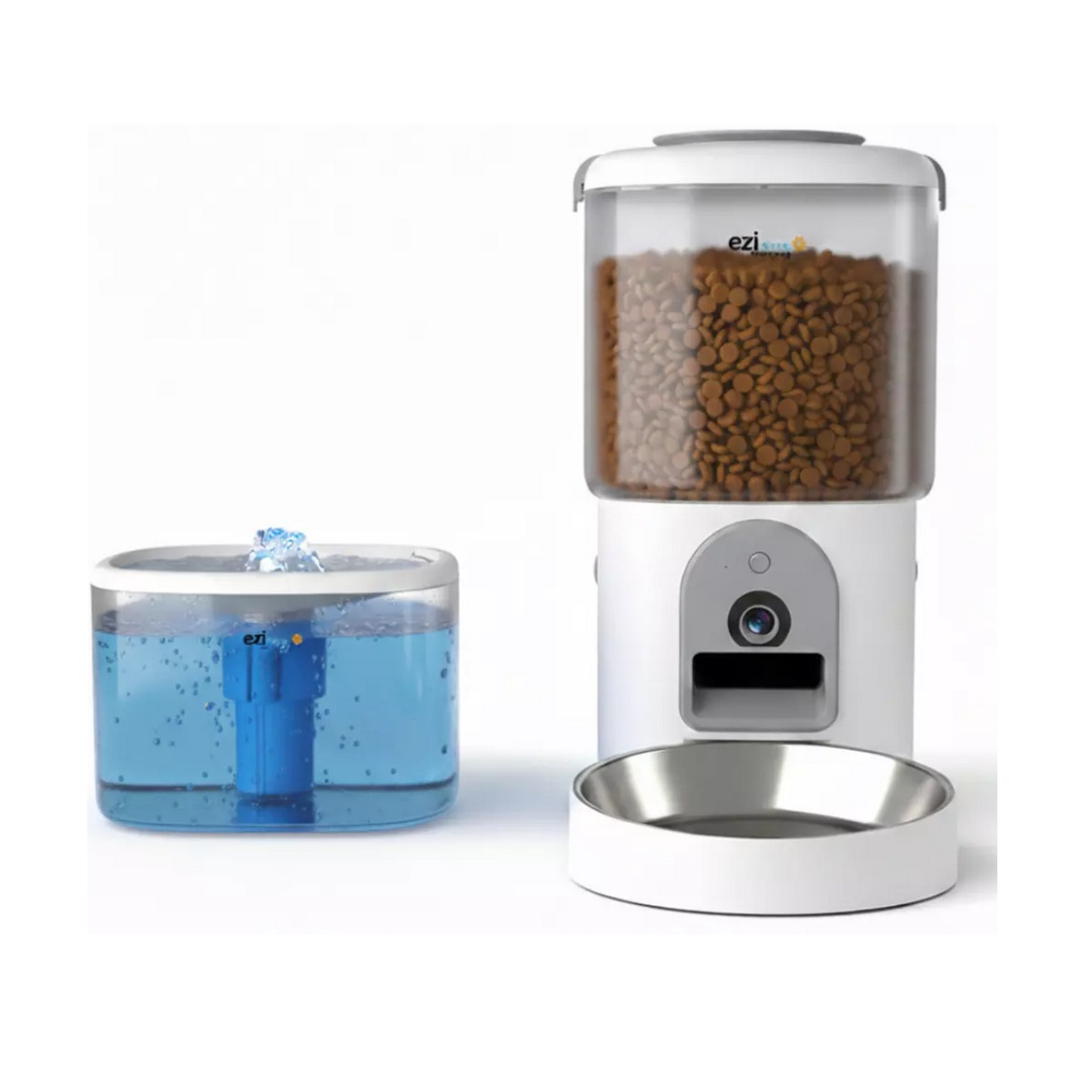 NUTRIBOTCAM+X - E.ZICLEAN - Distributeur de croquettes et fontaine à eau 5w blanc