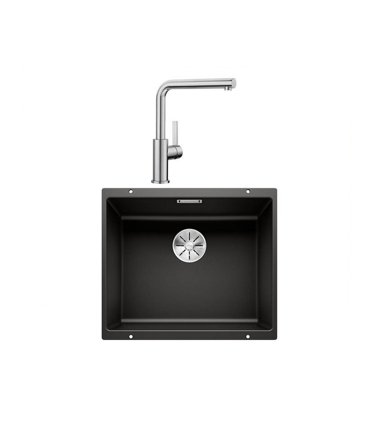 528440 - BLANCO - Pack évier noir + mitigeur inox brossé