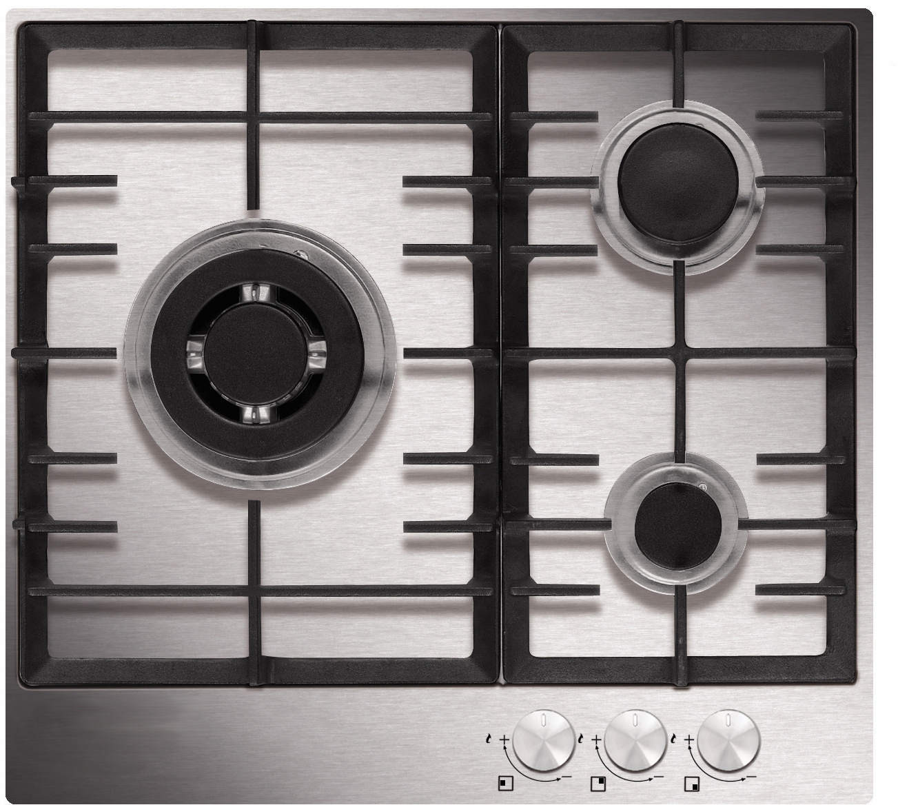 airlux Table de cuisson gaz 60cm 3 feux inox airlux