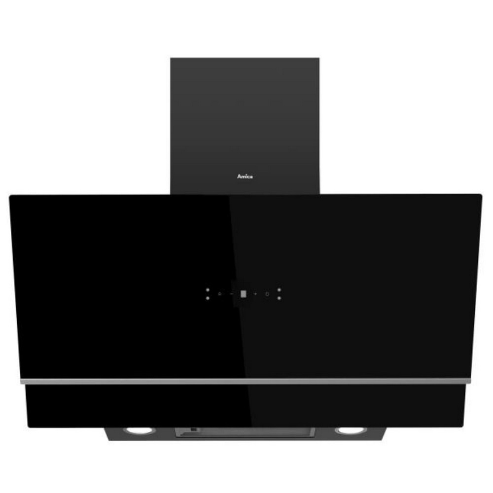 amica Hotte décorative inclinée 90cm 650m3/h verre noir amica