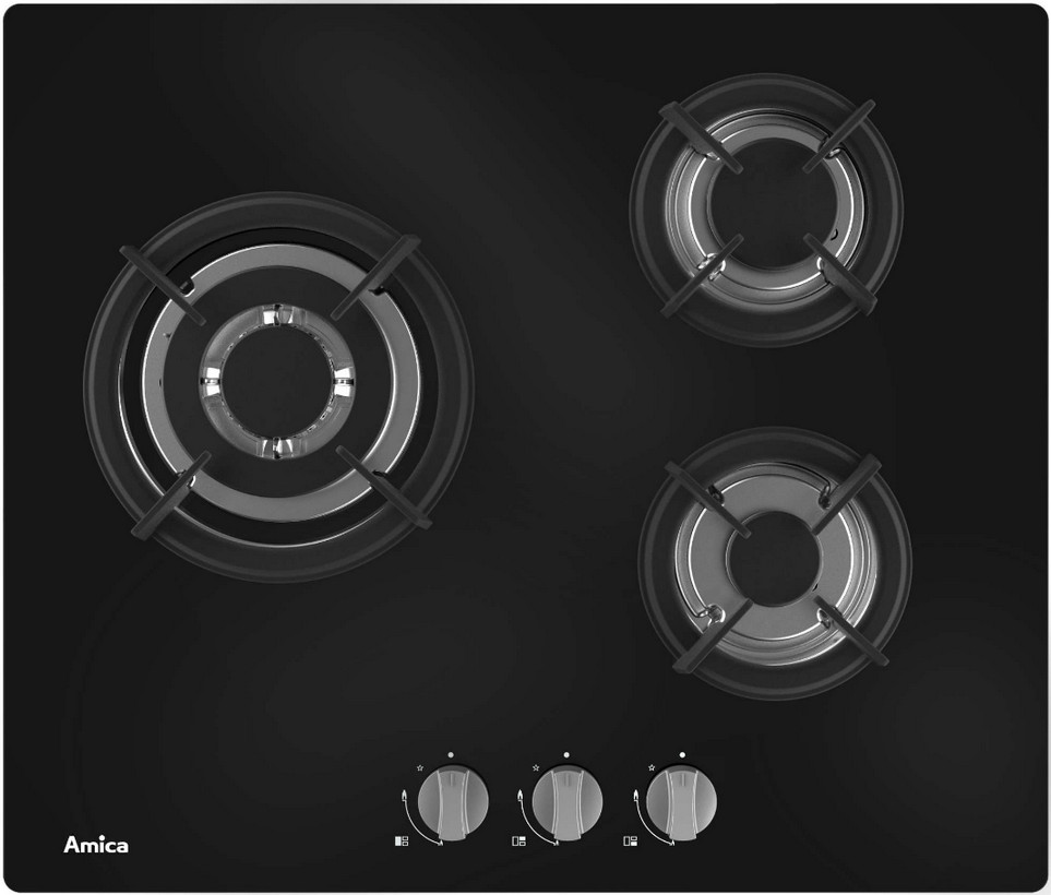 amica Table de cuisson gaz 60cm 3 feux noir amica