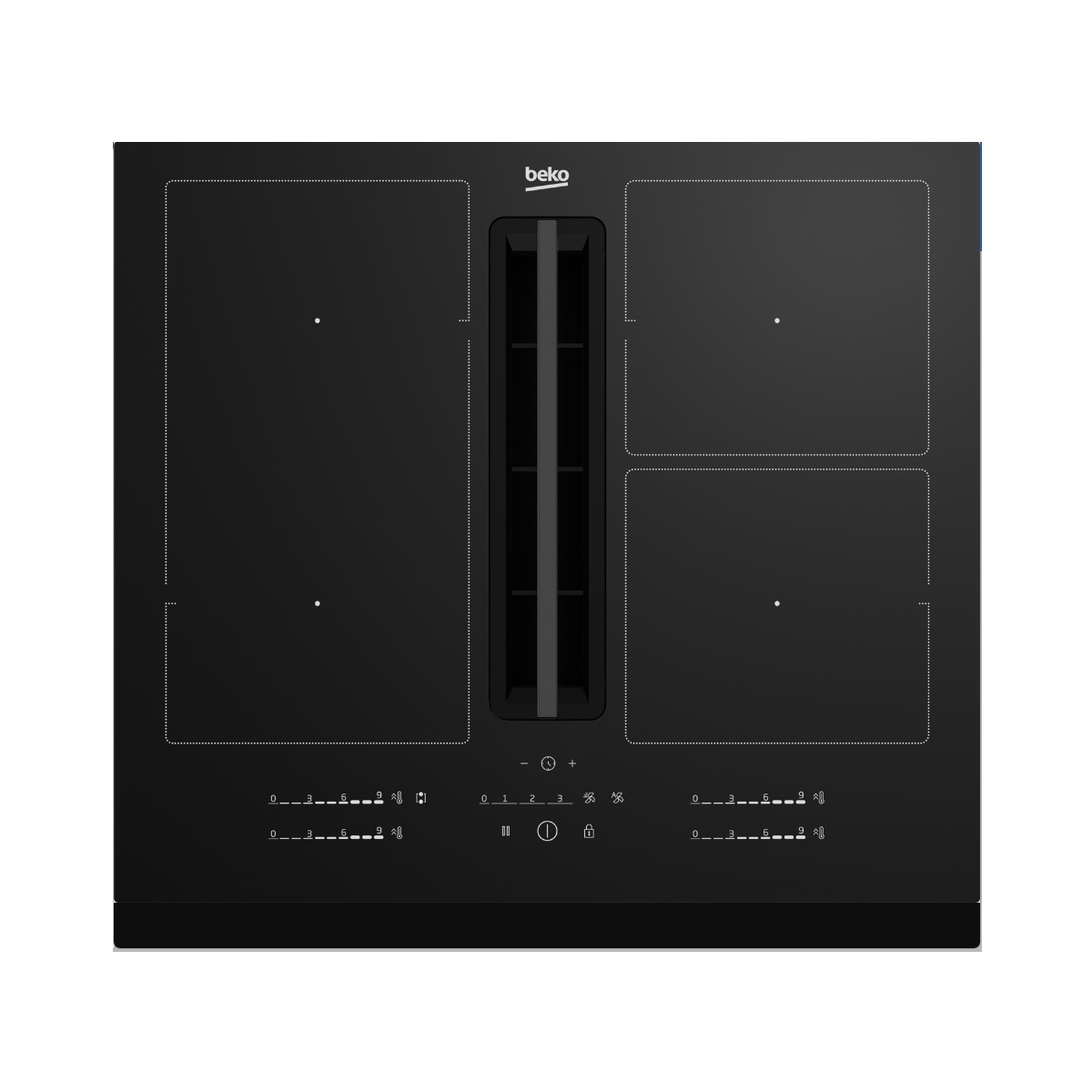 beko Table de cuisson induction aspirante 60cm 4 feux 7400w beko