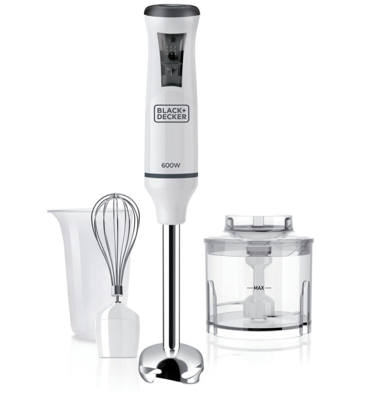 black+decker mixeur plongeant 600w blanc bxhba600e