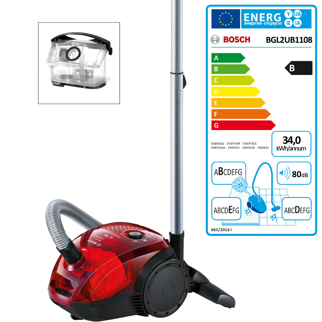 bosch Aspirateur avec ou sans sac bdeb 80db rouge bosch