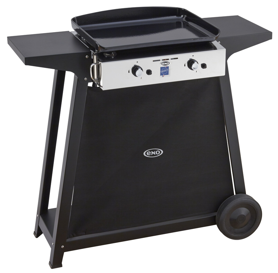 eno Plancha gaz 5000w plaque fonte émaillée 47x36cm avec chariot eno