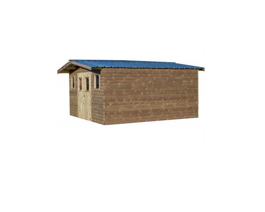 habrita Abri thermabri madriers 28 mm sans plancher bois thermo chauffé double pente, bac acier habrita