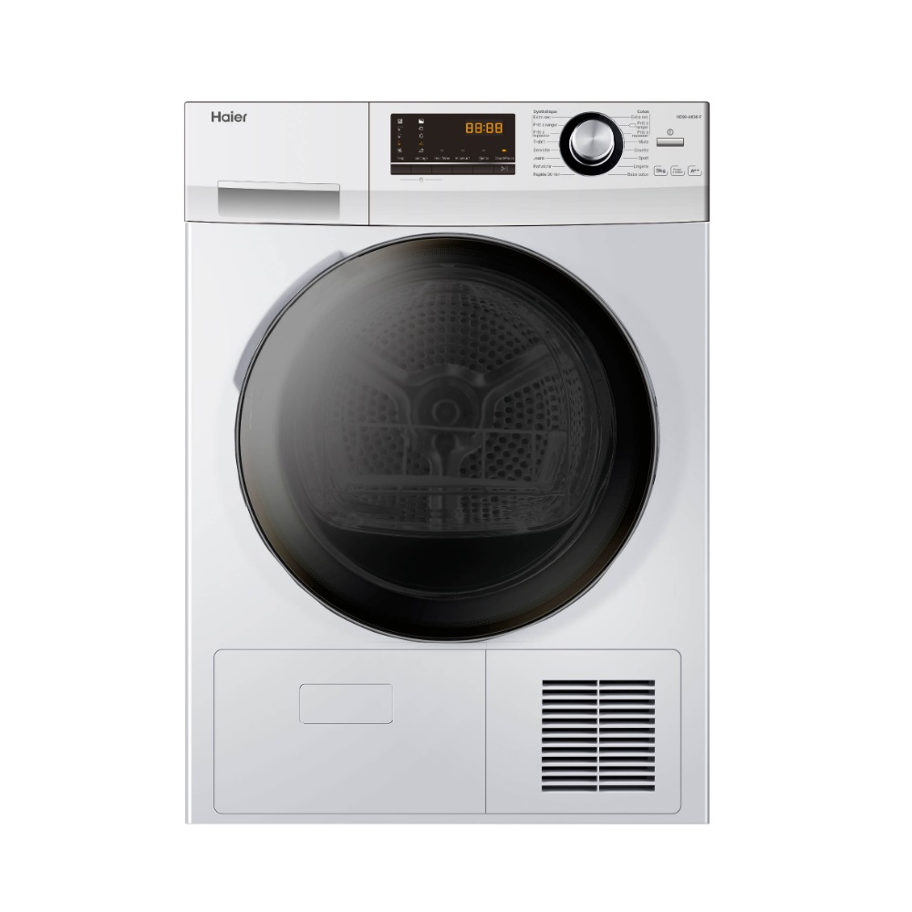 haier sèche-linge pompe à chaleur avec condenseur 60cm 9kg a++ blanc hd90a636f