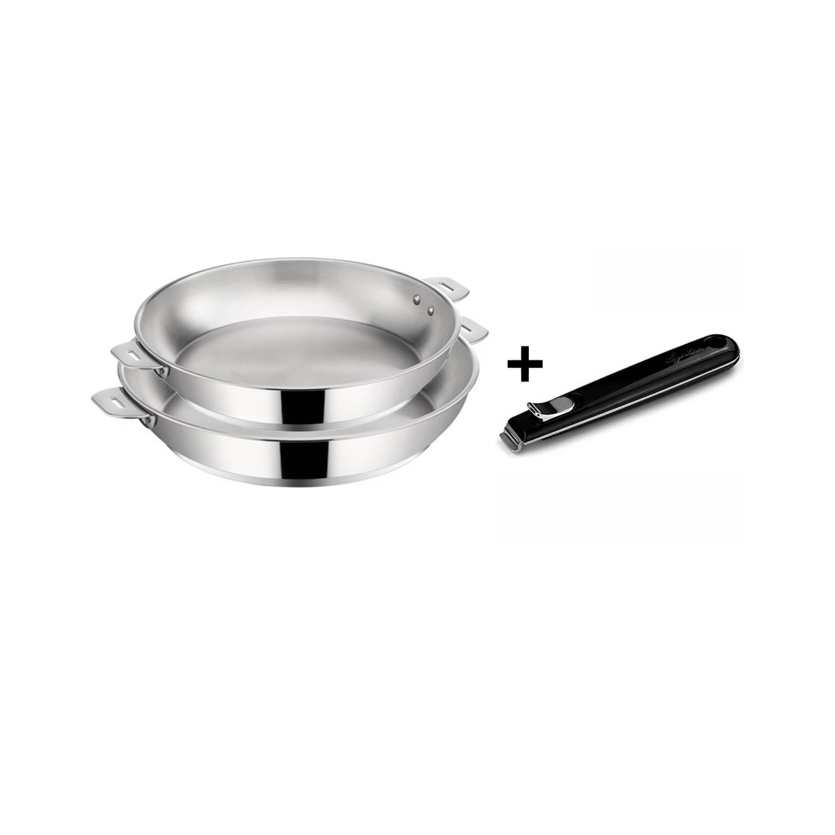 lagostina Lot de 2 poêles inox 24 et 28 cm + poignée lagostina
