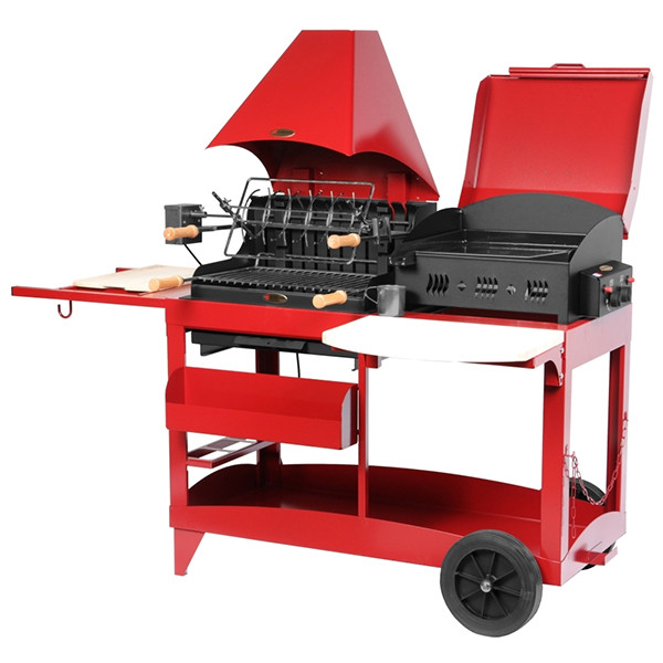 le marquier Barbecue charbon/plancha gaz 7kw + rôtissoire rouge le marquier