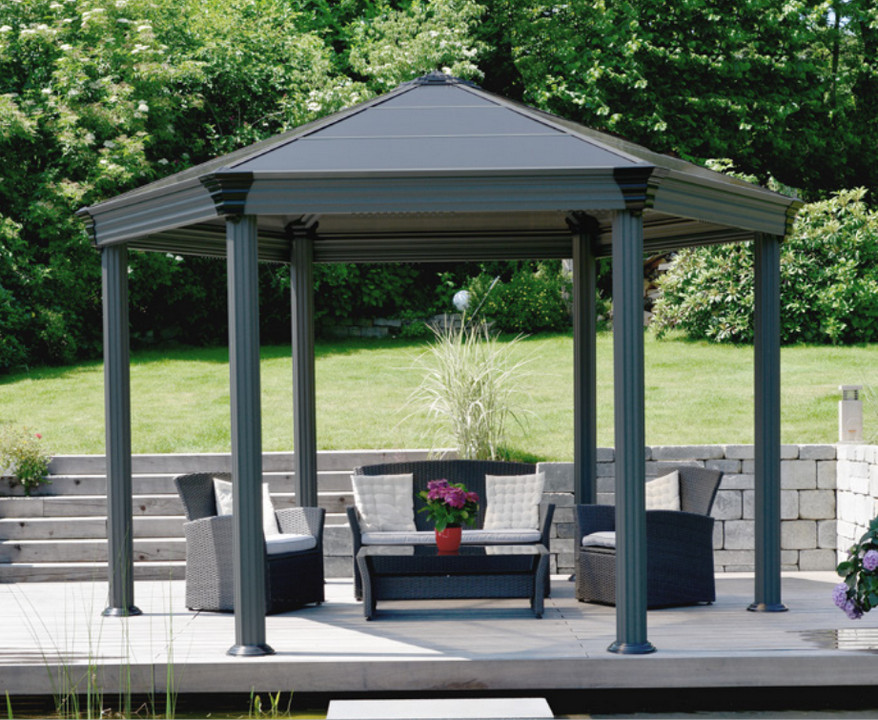palram Gazébo tonnelle hexagonale 11.16m² gris anthracite palram