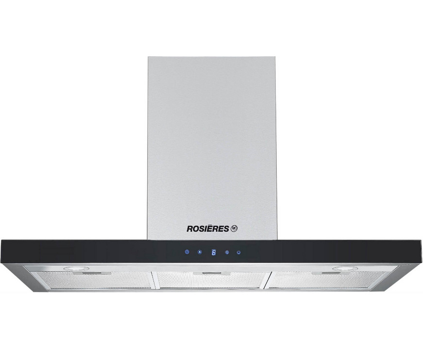 rosieres Hotte décorative murale 90cm 65db 504m3/h inox/verre noir rosieres