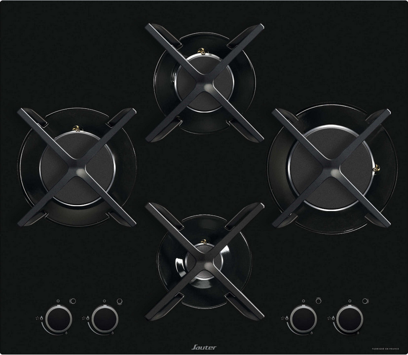 sauter Table verre gaz 60cm 4 foyers noir sauter