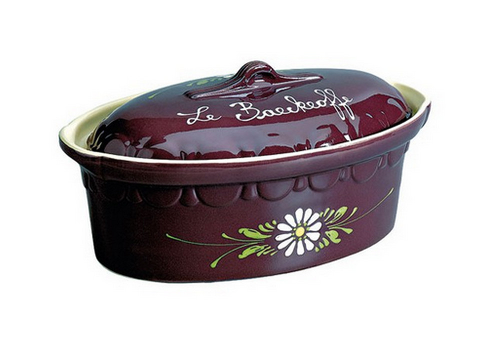 siegfried Terrine ovale 37cm aubergine decor fleurs blanches siegfried