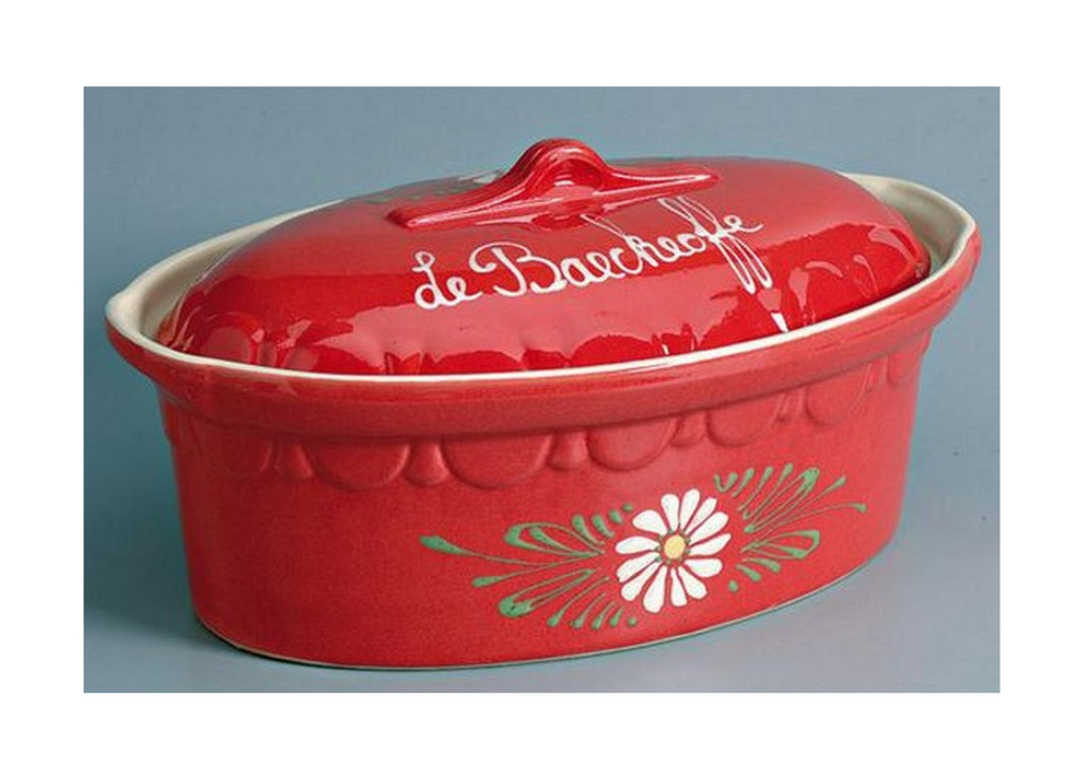 siegfried Terrine ovale 37cm rouge decor fleurs blanches siegfried