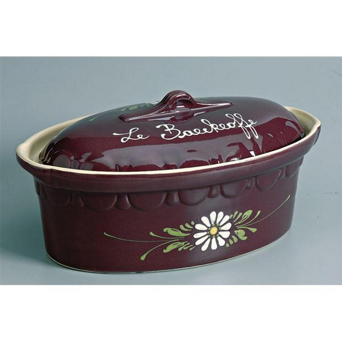 siegfried Terrine ovale 40cm aubergine decor fleurs blanches siegfried