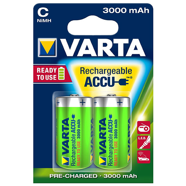 varta Lot de 2 piles alcaline type hr14 1.2 volts rechargeables varta