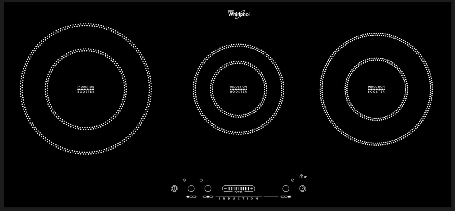 whirlpool Table de cuisson à induction 77cm 3 feux 7000w noir whirlpool