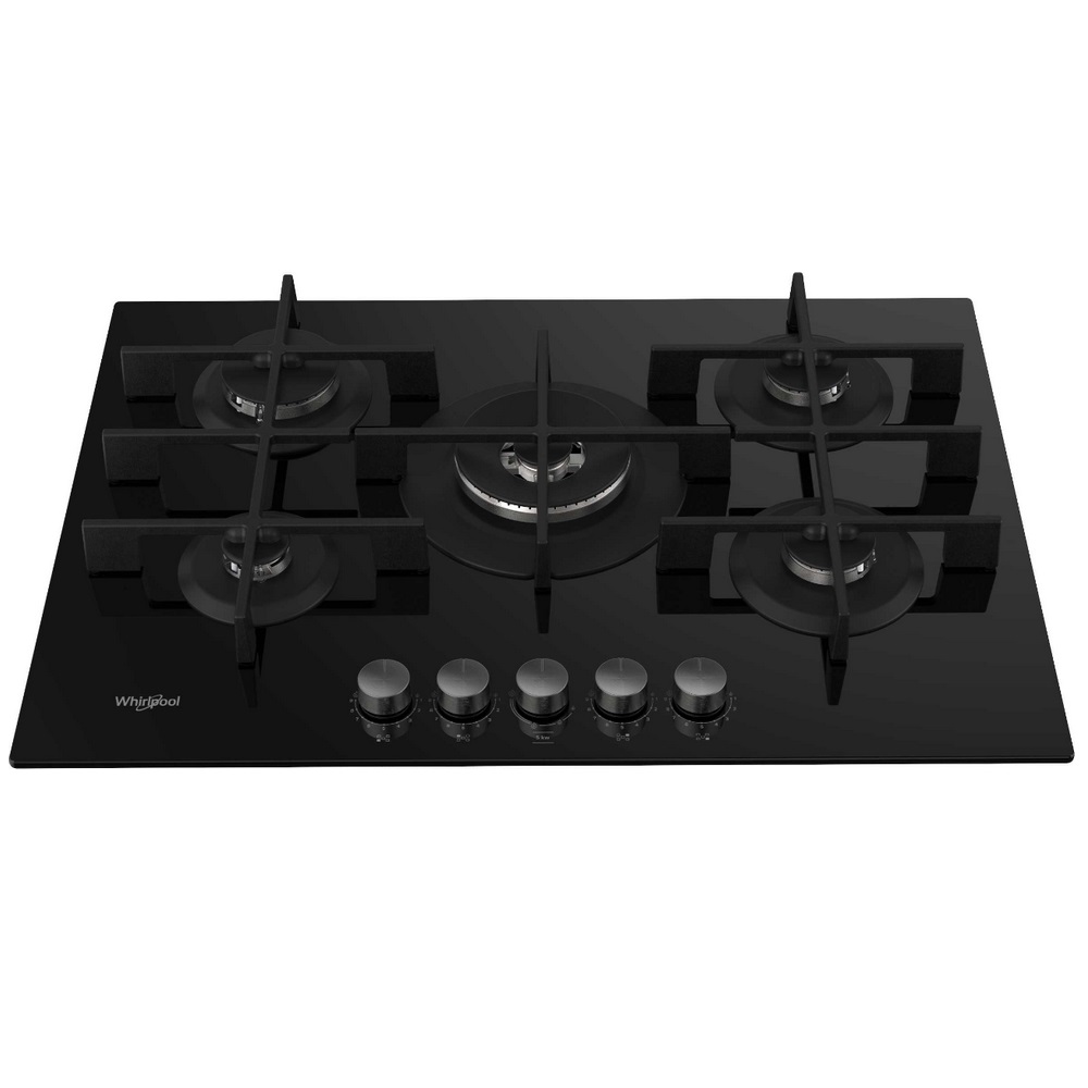 whirlpool Table de cuisson gaz 73cm 5 feux noir whirlpool
