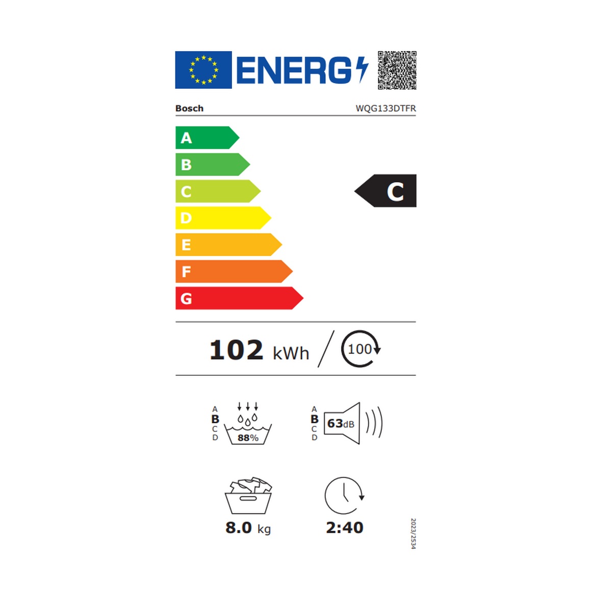 WQG133DTFR - BOSCH - Sèche-linge pompe à chaleur 60cm 8kg ser6